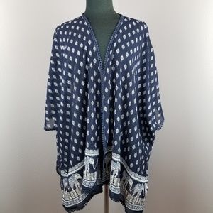 Duster Kimono Boho Navy Blue Elephant L
